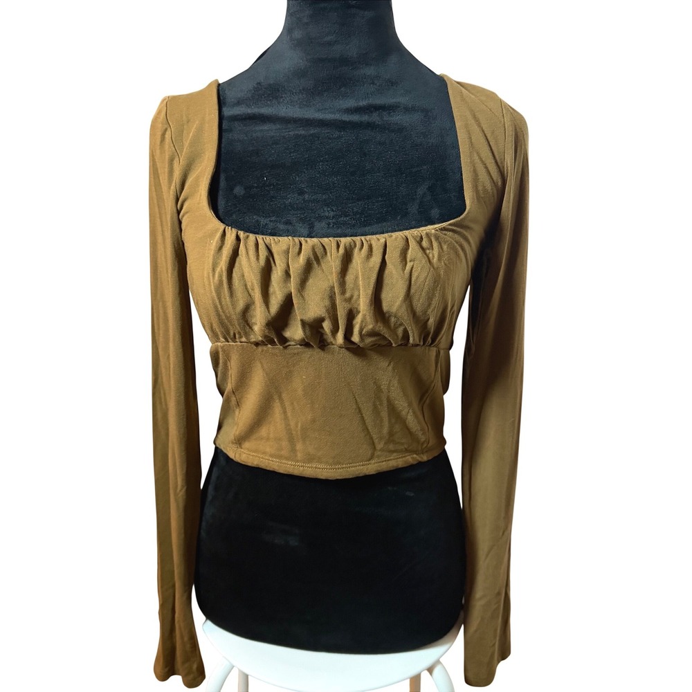 Women's Wilfred Free Aritzia Brown Long Sleeve Top Square Neck Blouse SZ  M